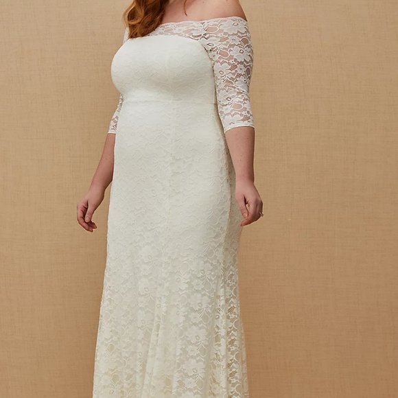 NWT Torrid Wedding Gown/Dress Ivory Lace Off Shoulder Fit & Flare 18 - Picture 4 of 15